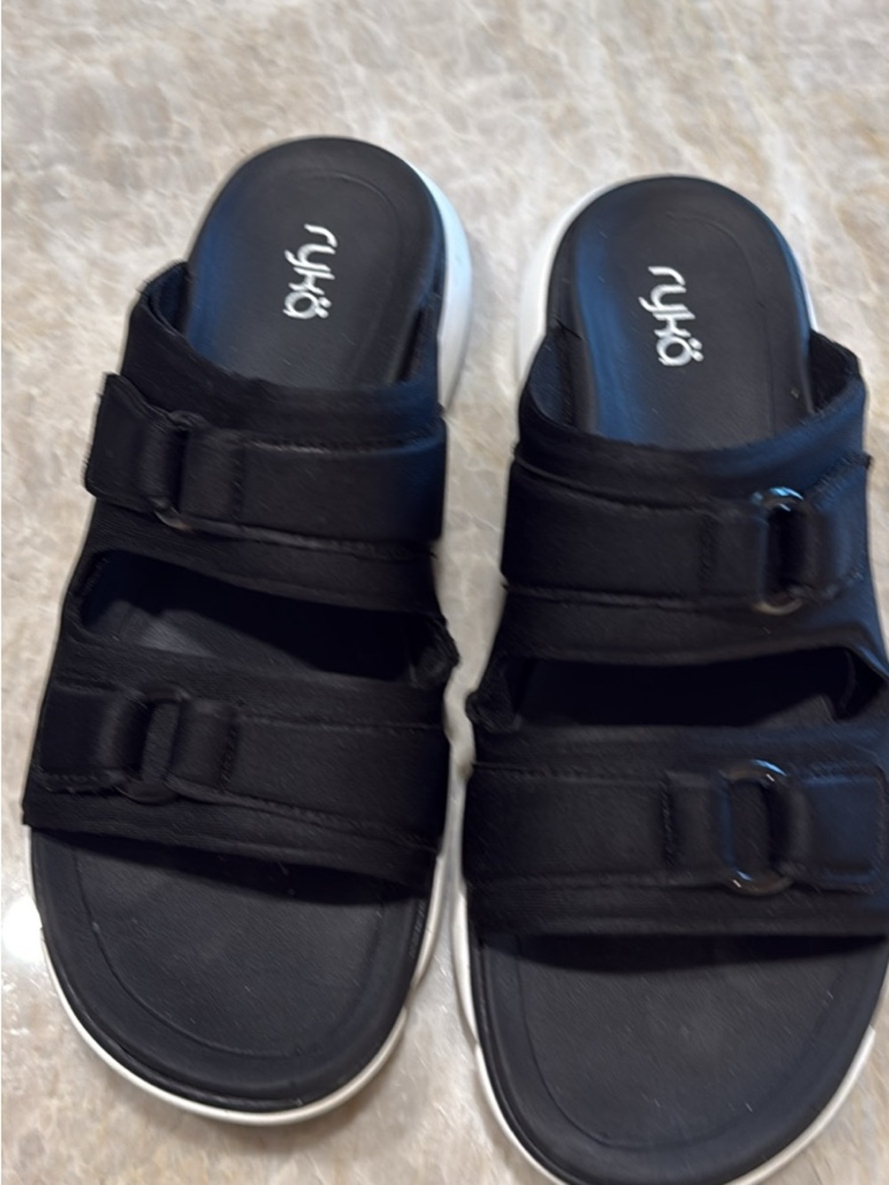 Ryka Womens Adjustable Recovery Slide Sandals Tao Black - size 10